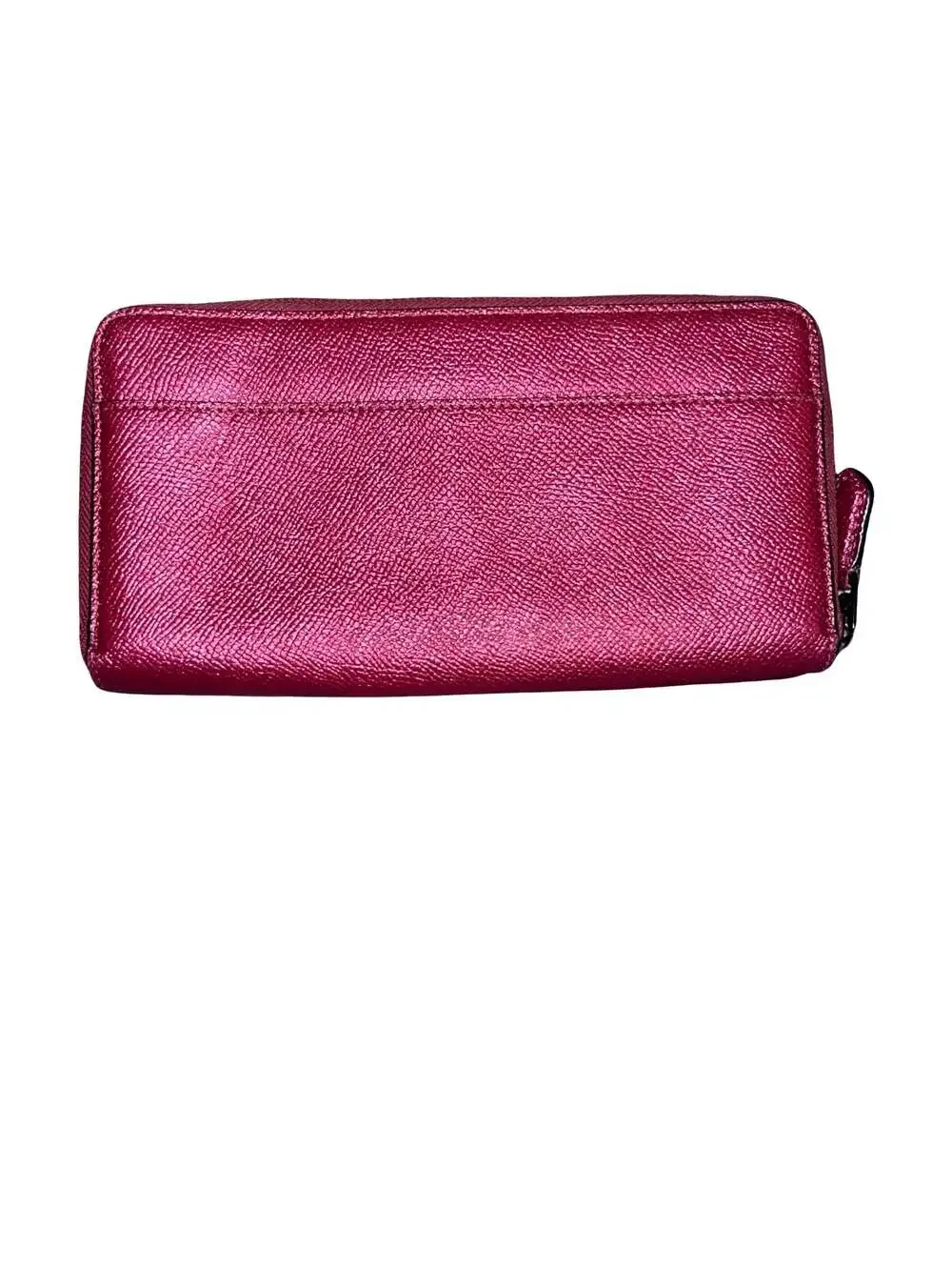Coach Accordion Zip Wallet in Metallic Magenta Pink Crossgrain Leather